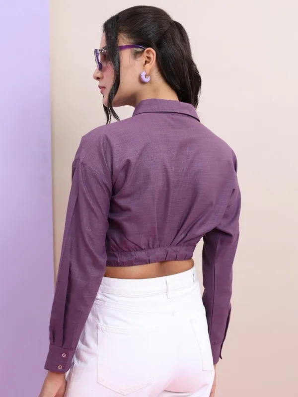 Tokyo Talkies Women Purple Solid Fitted Top