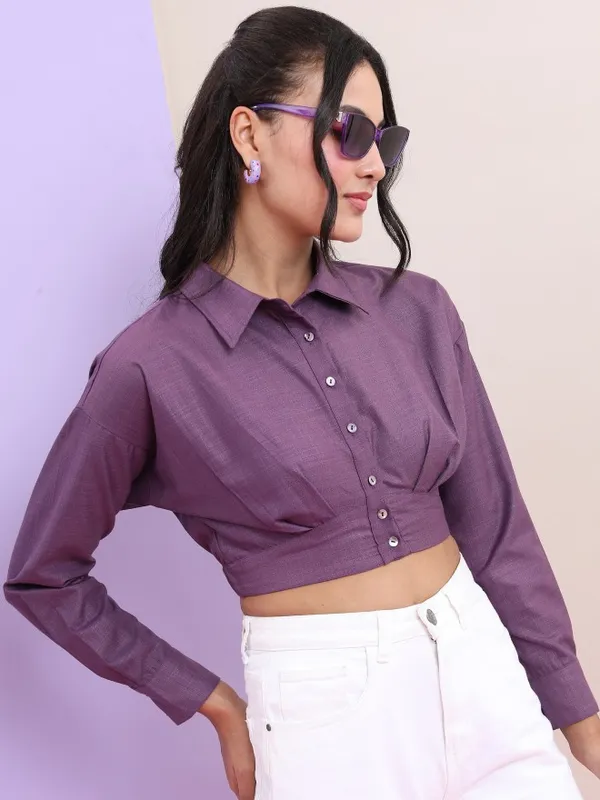 Tokyo Talkies Women Purple Solid Fitted Top