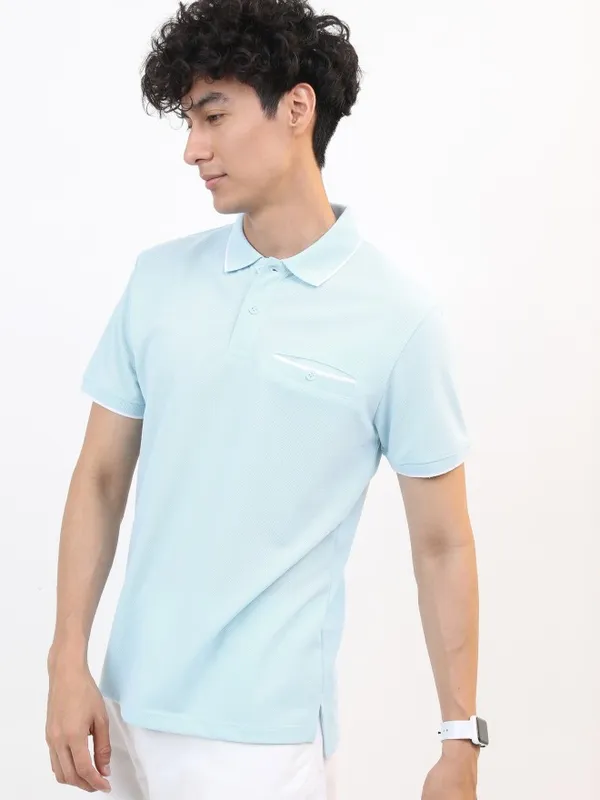  Highlander Men Blue Solid Polo Collar Polo T-Shirts