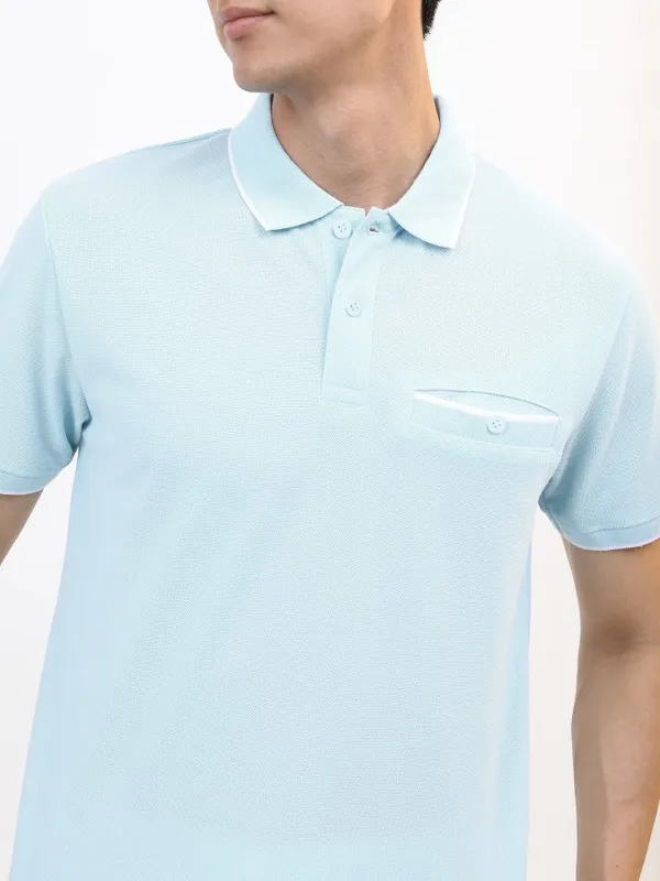  Highlander Men Blue Solid Polo Collar Polo T-Shirts