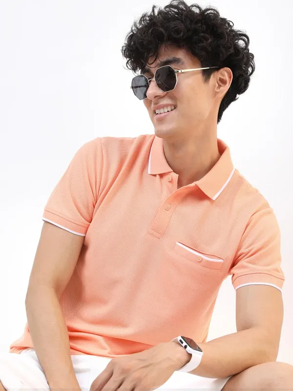  Highlander Men Beige Solid Polo Collar Polo T-Shirts