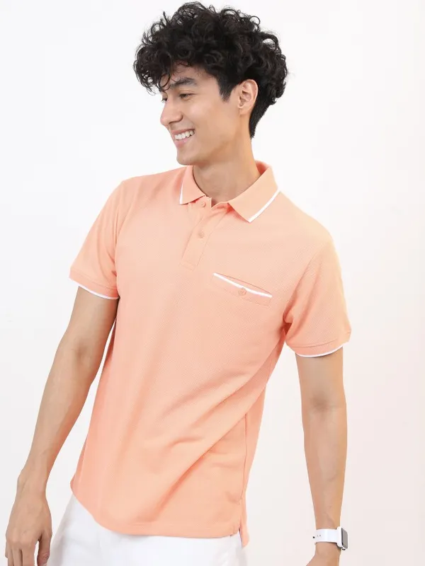  Highlander Men Beige Solid Polo Collar Polo T-Shirts