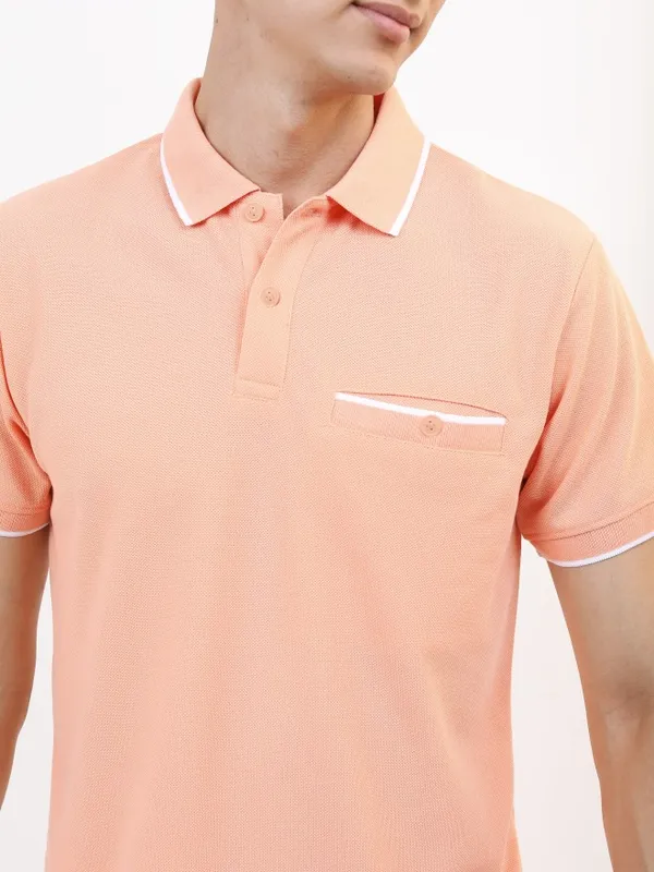  Highlander Men Beige Solid Polo Collar Polo T-Shirts