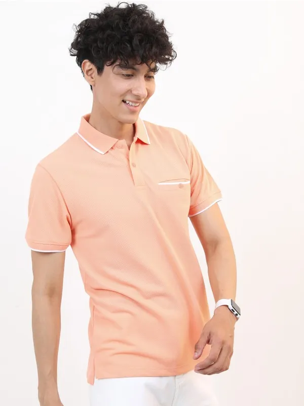  Highlander Men Beige Solid Polo Collar Polo T-Shirts