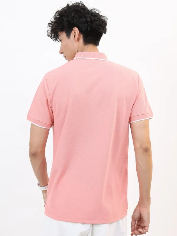  Highlander Men Pink Solid Polo Collar Polo T-Shirts