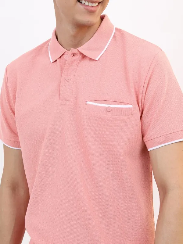  Highlander Men Pink Solid Polo Collar Polo T-Shirts