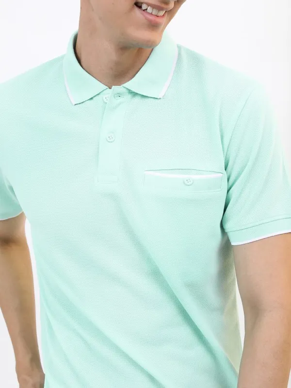  Highlander Men Sage Solid Polo Collar Polo T-Shirts