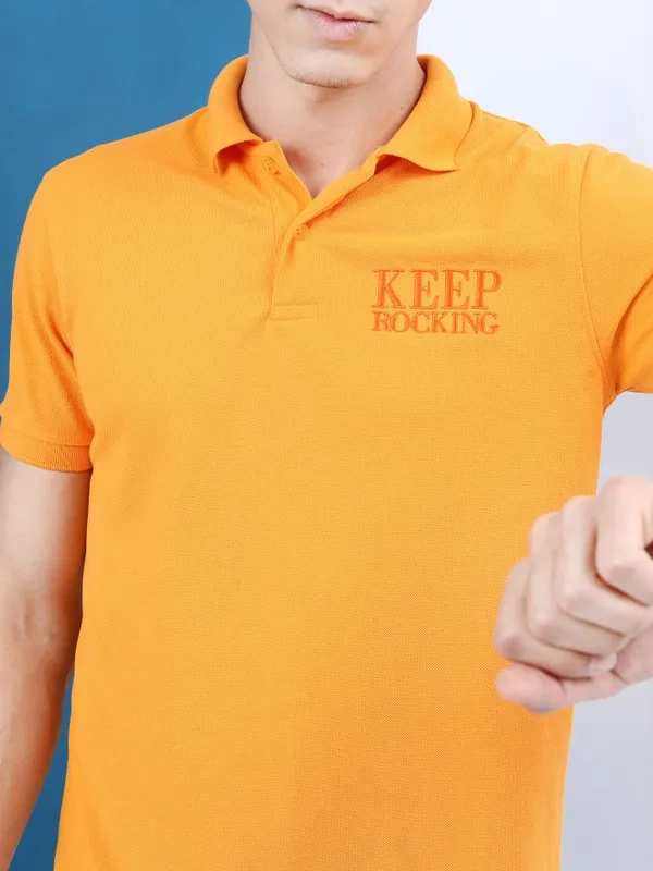  Highlander Men Gold Self Design Polo Collar Polo T-Shirts