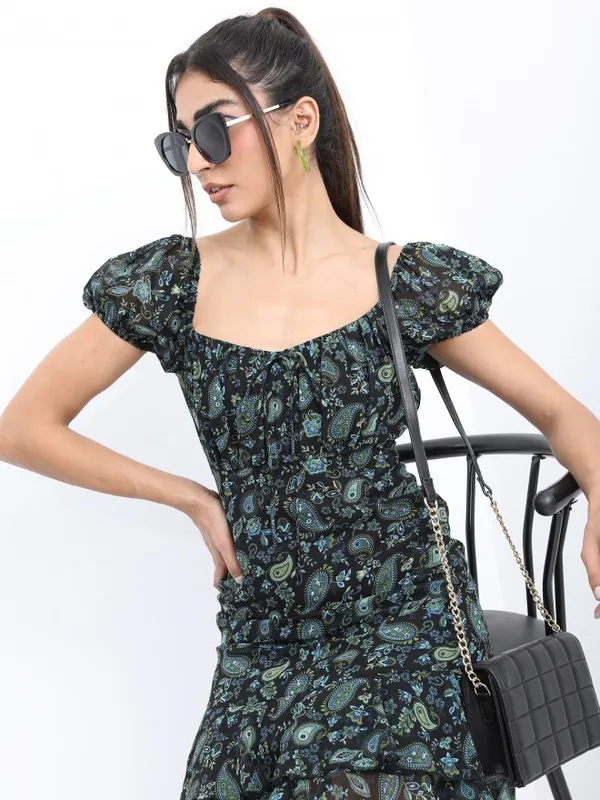  Tokyo Talkies Women Green Printed A-Line Dresses