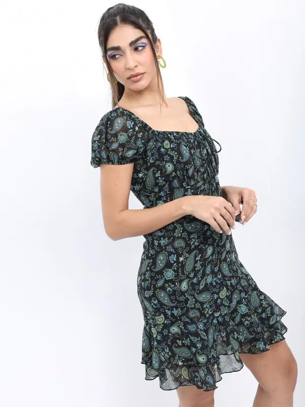 Tokyo Talkies Women Green Printed A-Line Dresses