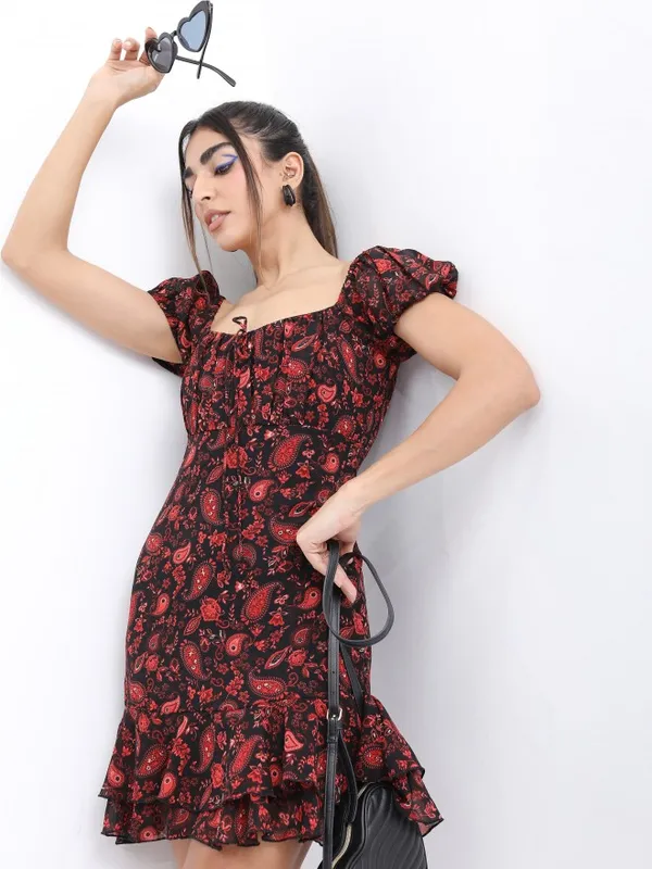  Tokyo Talkies Women Black Printed A-Line Dresses