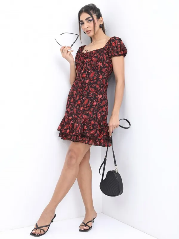  Tokyo Talkies Women Black Printed A-Line Dresses