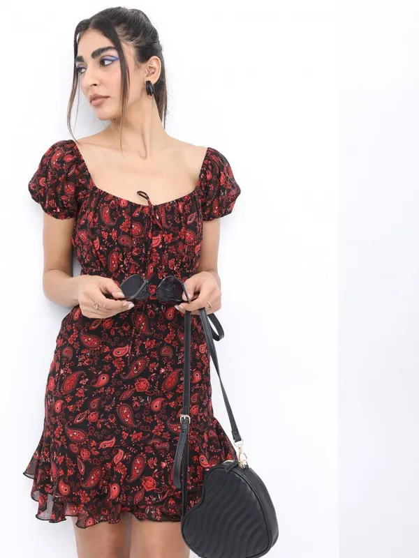  Tokyo Talkies Women Black Printed A-Line Dresses