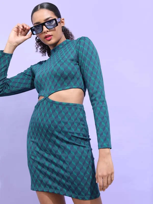  Tokyo Talkies Women Teal Self Design Bodycon Dresses