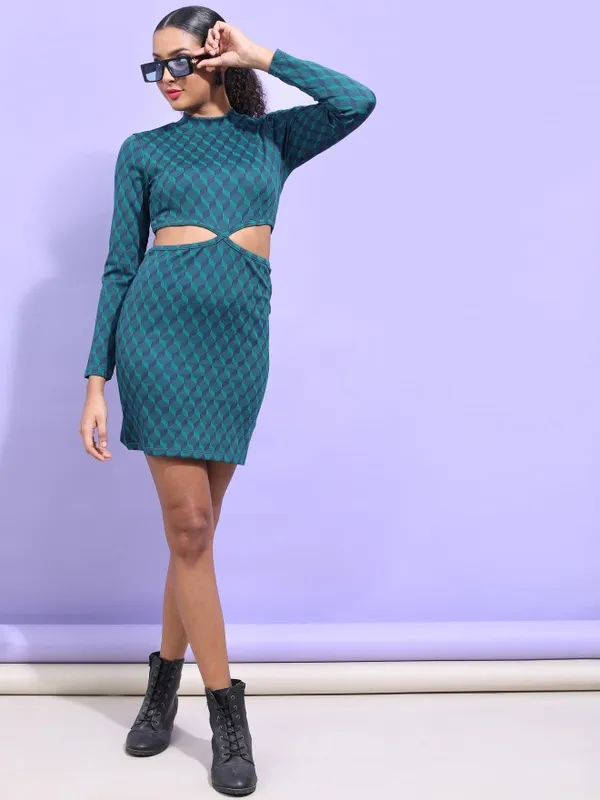  Tokyo Talkies Women Teal Self Design Bodycon Dresses