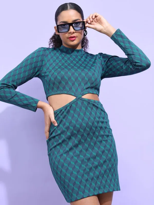  Tokyo Talkies Women Teal Self Design Bodycon Dresses