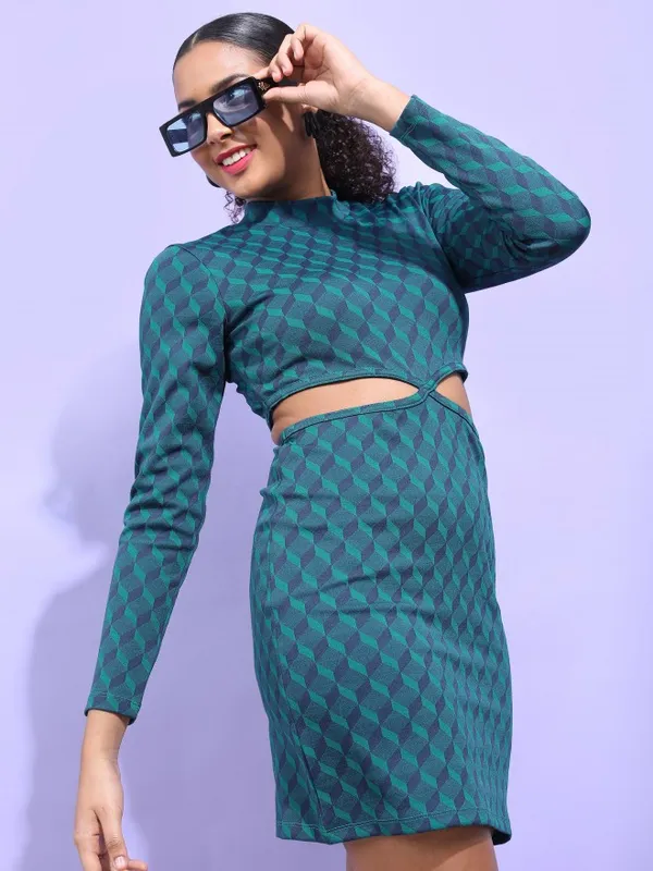  Tokyo Talkies Women Teal Self Design Bodycon Dresses