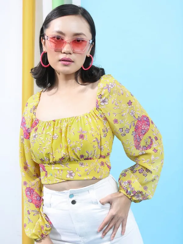  Tokyo Talkies Women Yellow Printed Regular Tops