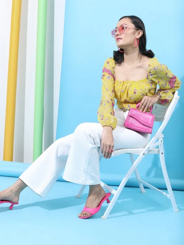  Tokyo Talkies Women Yellow Printed Regular Tops