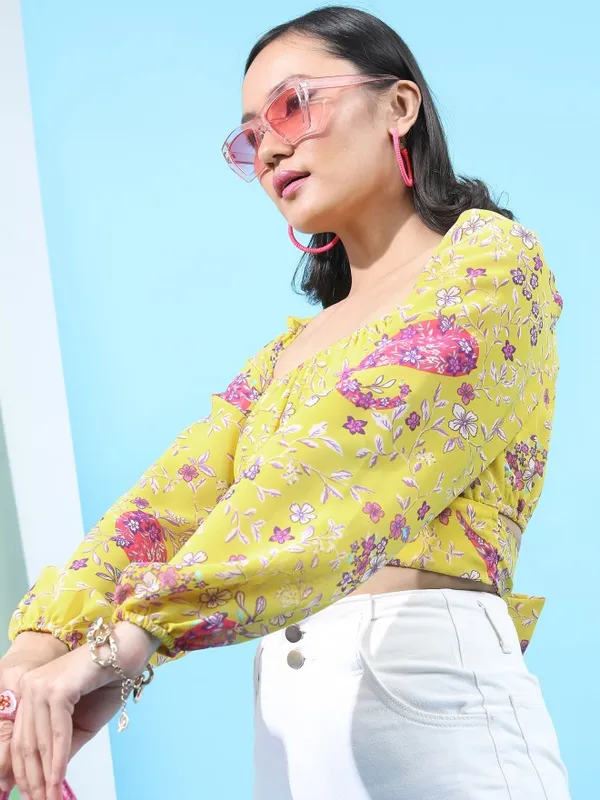  Tokyo Talkies Women Yellow Printed Regular Tops