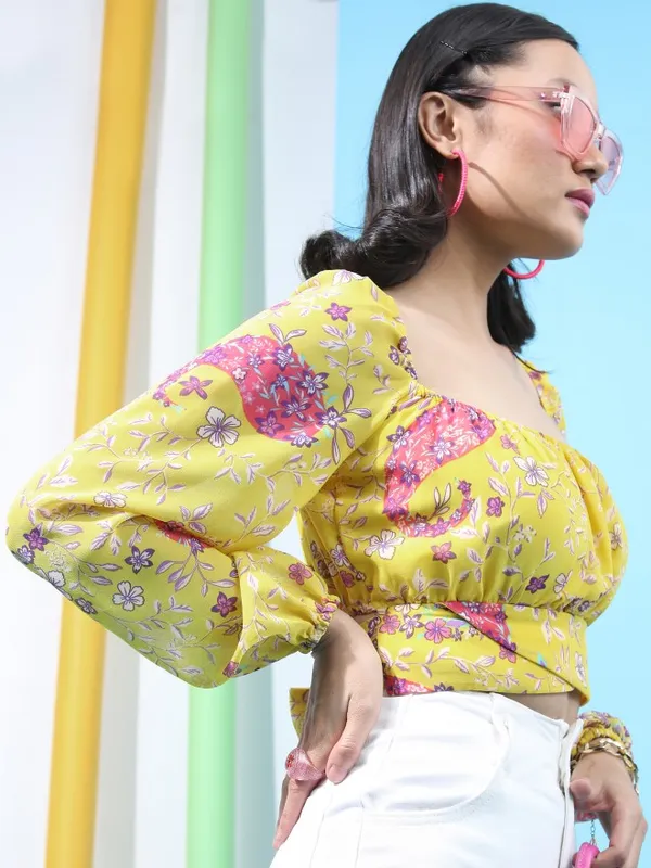  Tokyo Talkies Women Yellow Printed Regular Tops