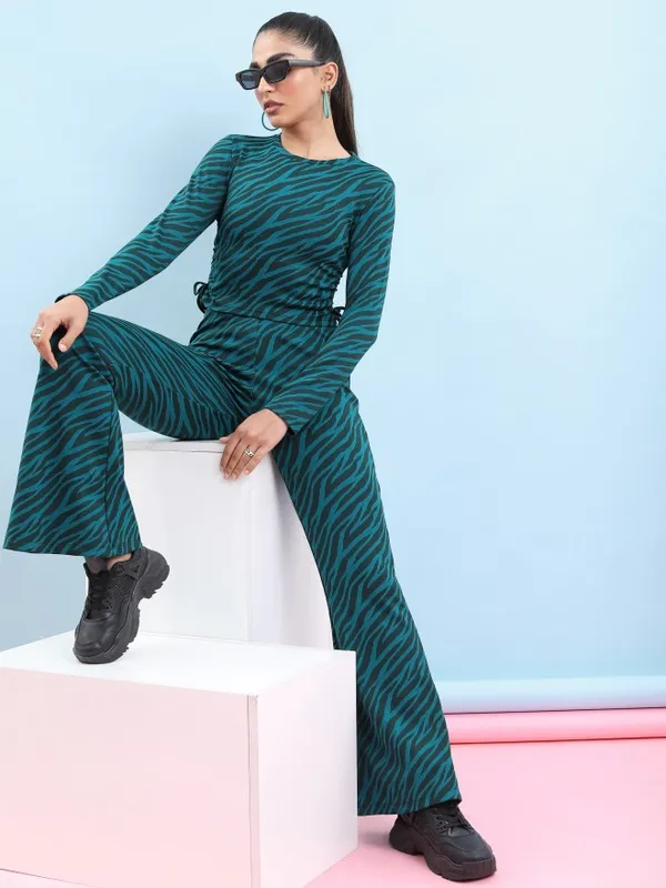 Tokyo Talkies Women Teal Printed Regular Top