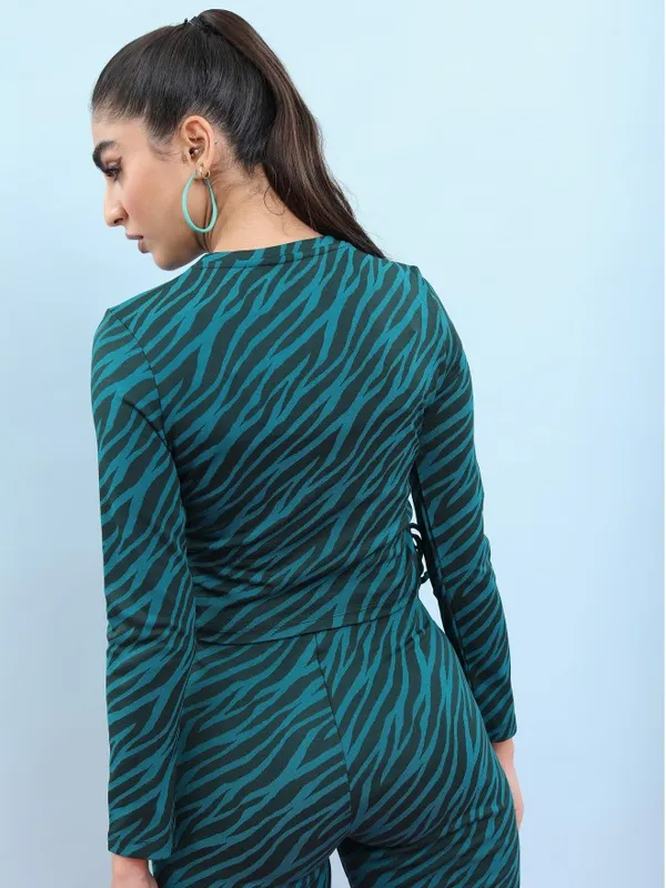 Tokyo Talkies Women Teal Printed Regular Top