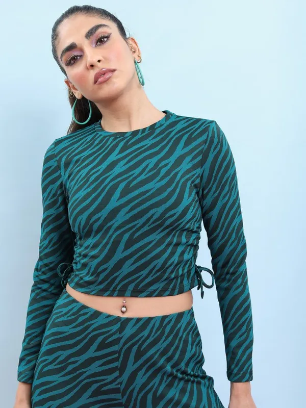 Tokyo Talkies Women Teal Printed Regular Top