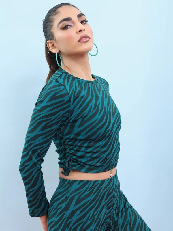 Tokyo Talkies Women Teal Printed Regular Top