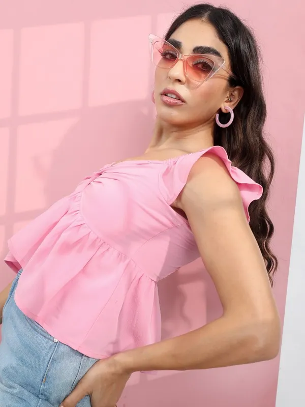  Tokyo Talkies Women Pink Solid Regular Tops