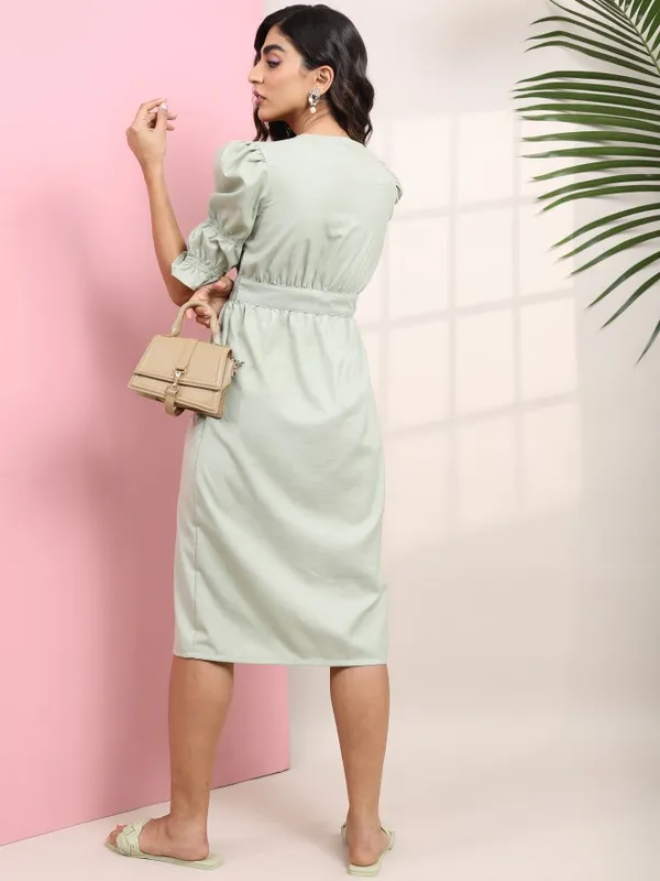 Tokyo Talkies Women Green Solid Fit And Flare Dress