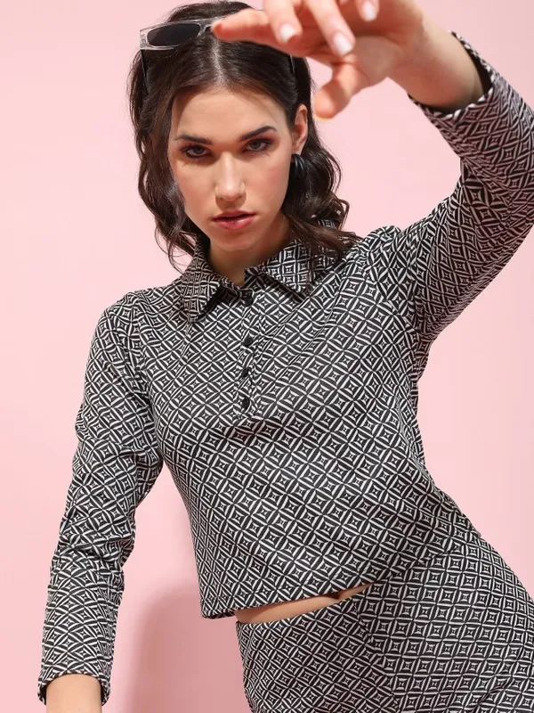  Tokyo Talkies Women Black Self Design Shirt Style Tops