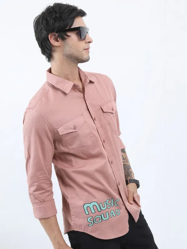  Ketch Men Pink Printed Slim Fit Casual Shirts