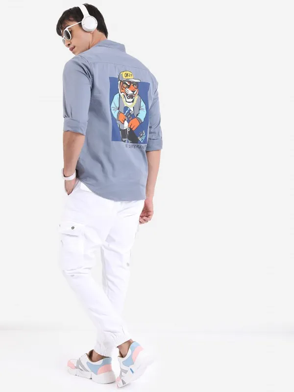  Ketch Men Grey Printed Slim Fit Casual Shirts