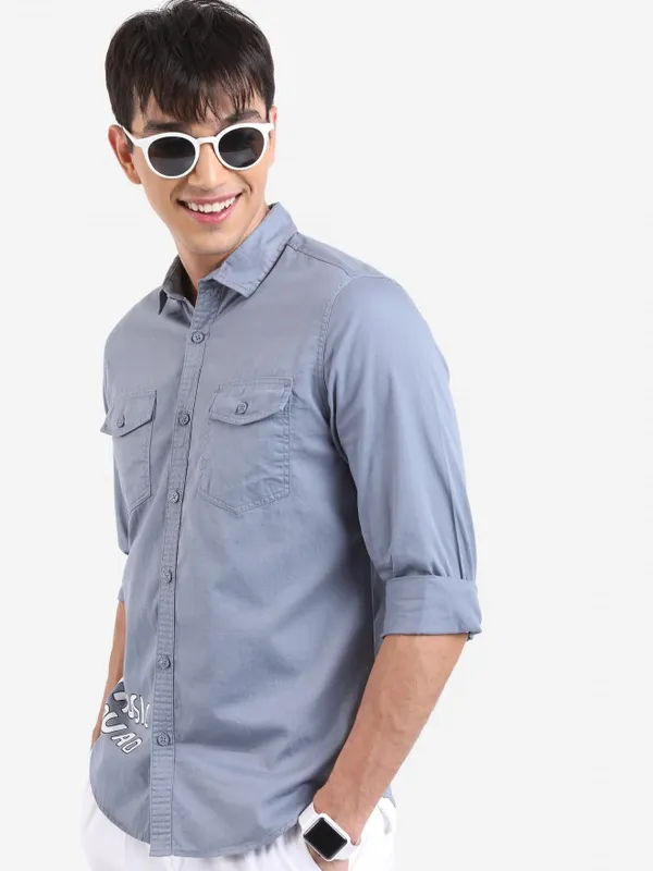  Ketch Men Grey Printed Slim Fit Casual Shirts