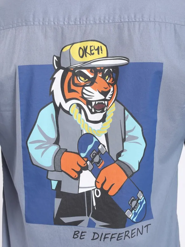  Ketch Men Grey Printed Slim Fit Casual Shirts