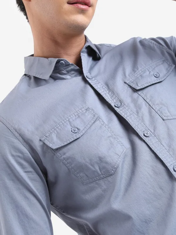  Ketch Men Grey Printed Slim Fit Casual Shirts