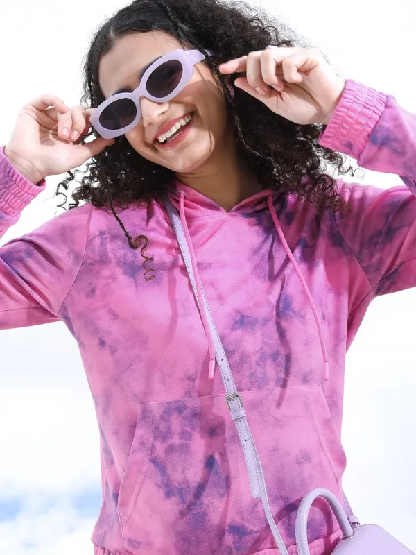  Tokyo Talkies Women Purple Printed Pullover Hood Sweatshirts