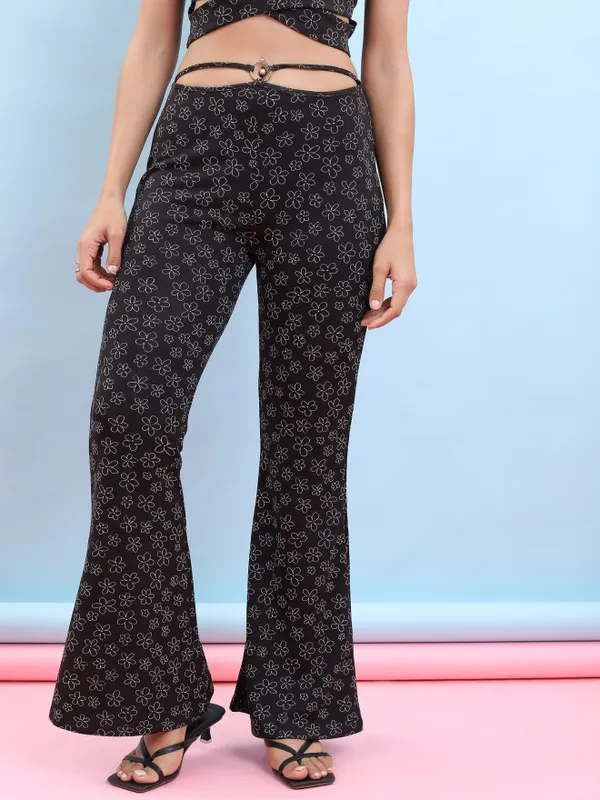  Tokyo Talkies Women Multi Self Design Bootcut Casual Trousers