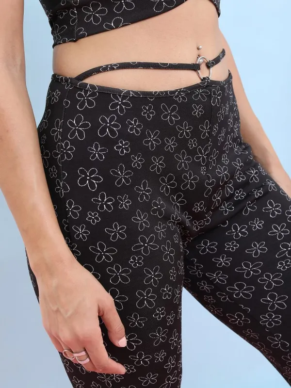  Tokyo Talkies Women Multi Self Design Bootcut Casual Trousers