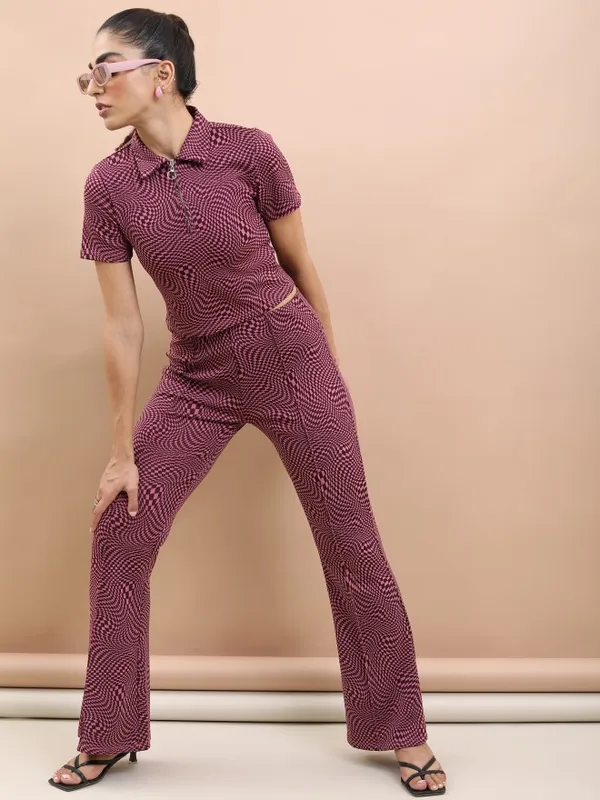 Tokyo Talkies Women Multi Self Design Bootcut Casual Trouser