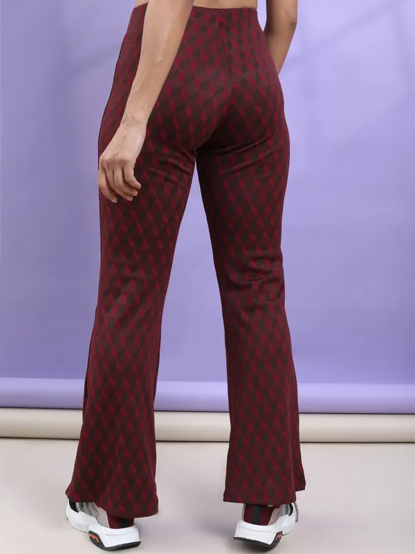 Tokyo Talkies Women Brown Self Design Bootcut Casual Trouser