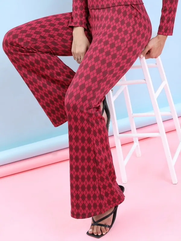  Tokyo Talkies Women Pink Self Design Bootcut Casual Trousers