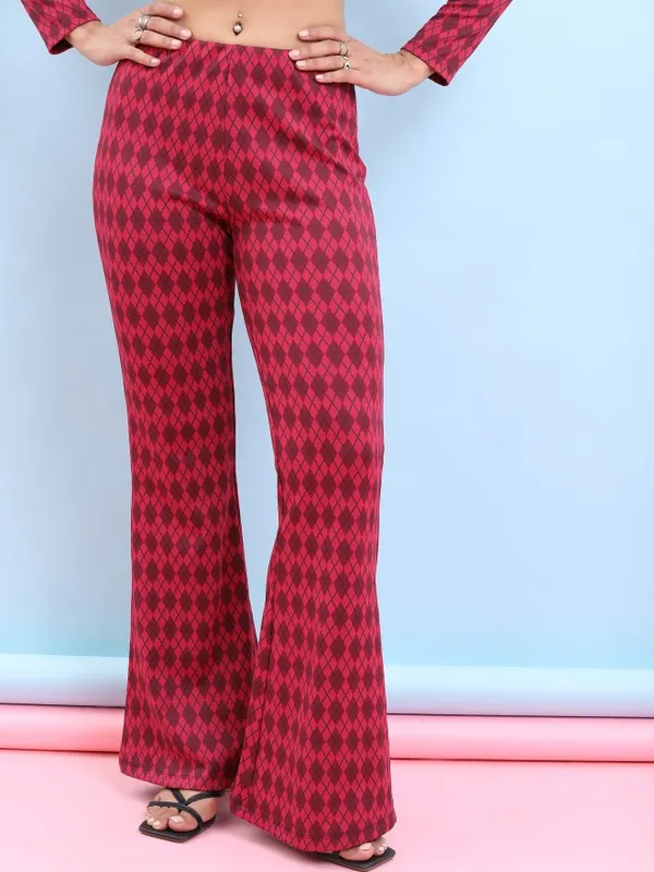 Tokyo Talkies Women Pink Self Design Bootcut Casual Trousers