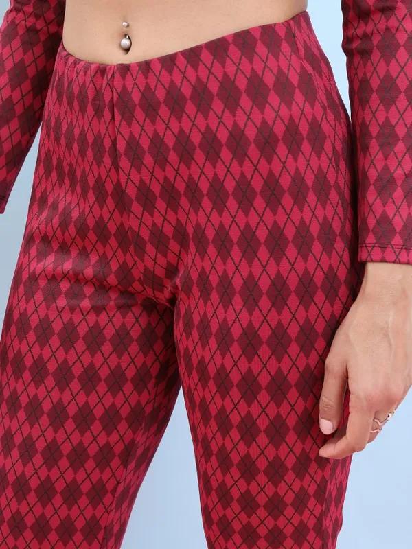  Tokyo Talkies Women Pink Self Design Bootcut Casual Trousers