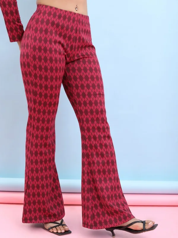  Tokyo Talkies Women Pink Self Design Bootcut Casual Trousers