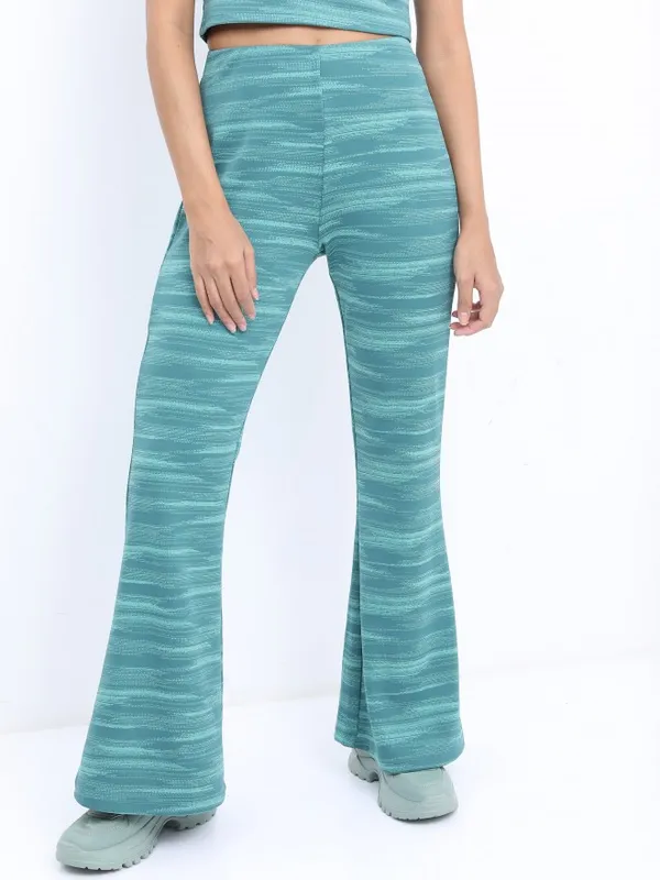  Tokyo Talkies Women Teal Self Design Regular Fit Casual Trousers