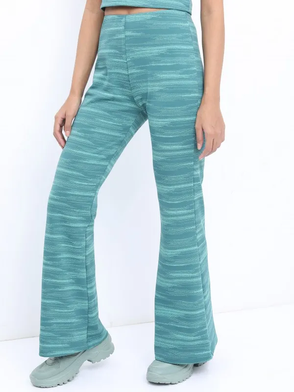  Tokyo Talkies Women Teal Self Design Regular Fit Casual Trousers