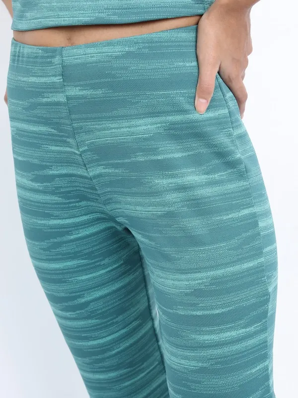  Tokyo Talkies Women Teal Self Design Regular Fit Casual Trousers