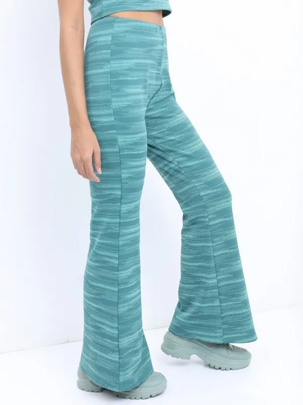  Tokyo Talkies Women Teal Self Design Regular Fit Casual Trousers